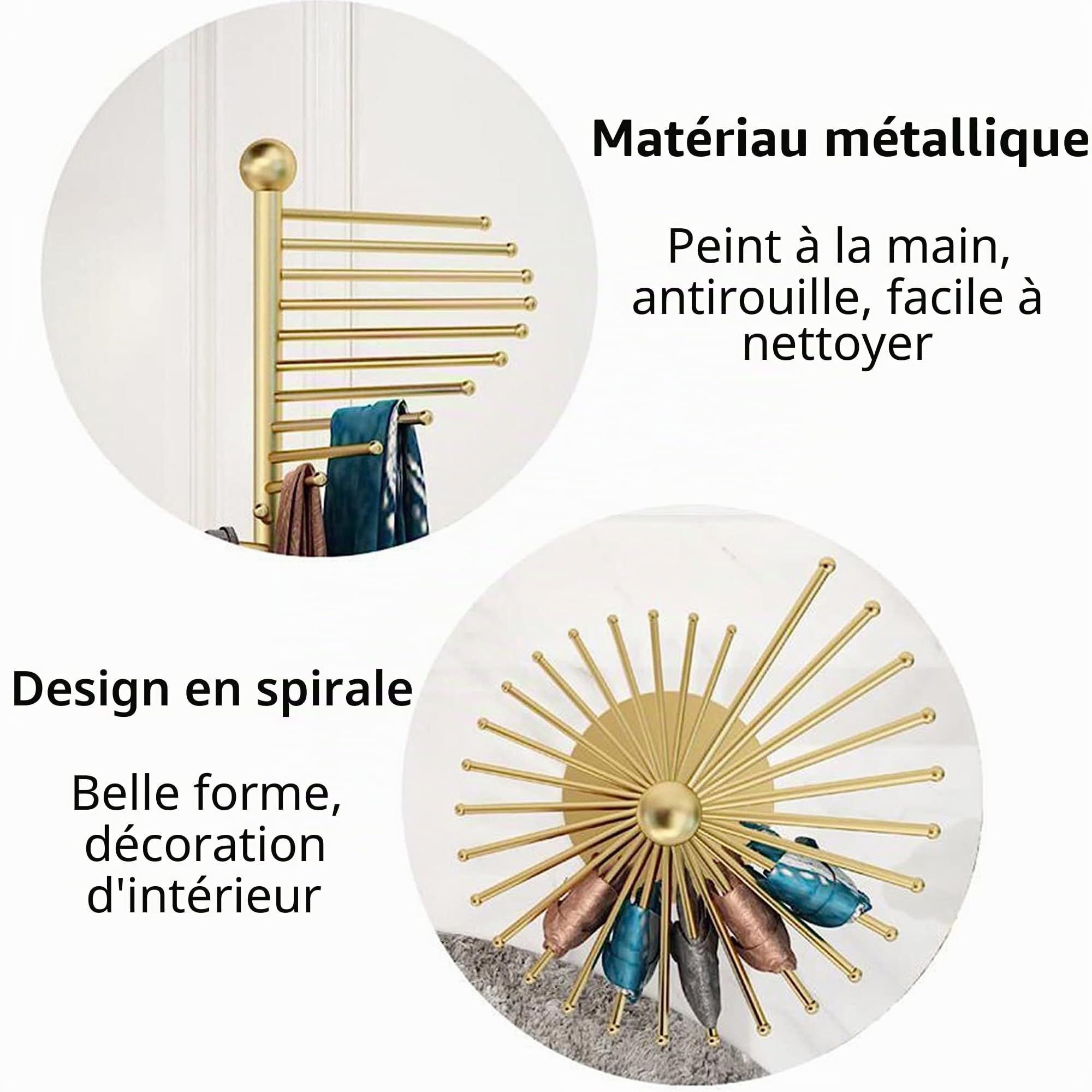 Porte-écharpe autoportant, Organisateur de Hijab en Spirale, Cintre de couvertures de Pantalons de Ceinture pour Magasin de vêtements, Grande Taille 67 "x 17",d'or