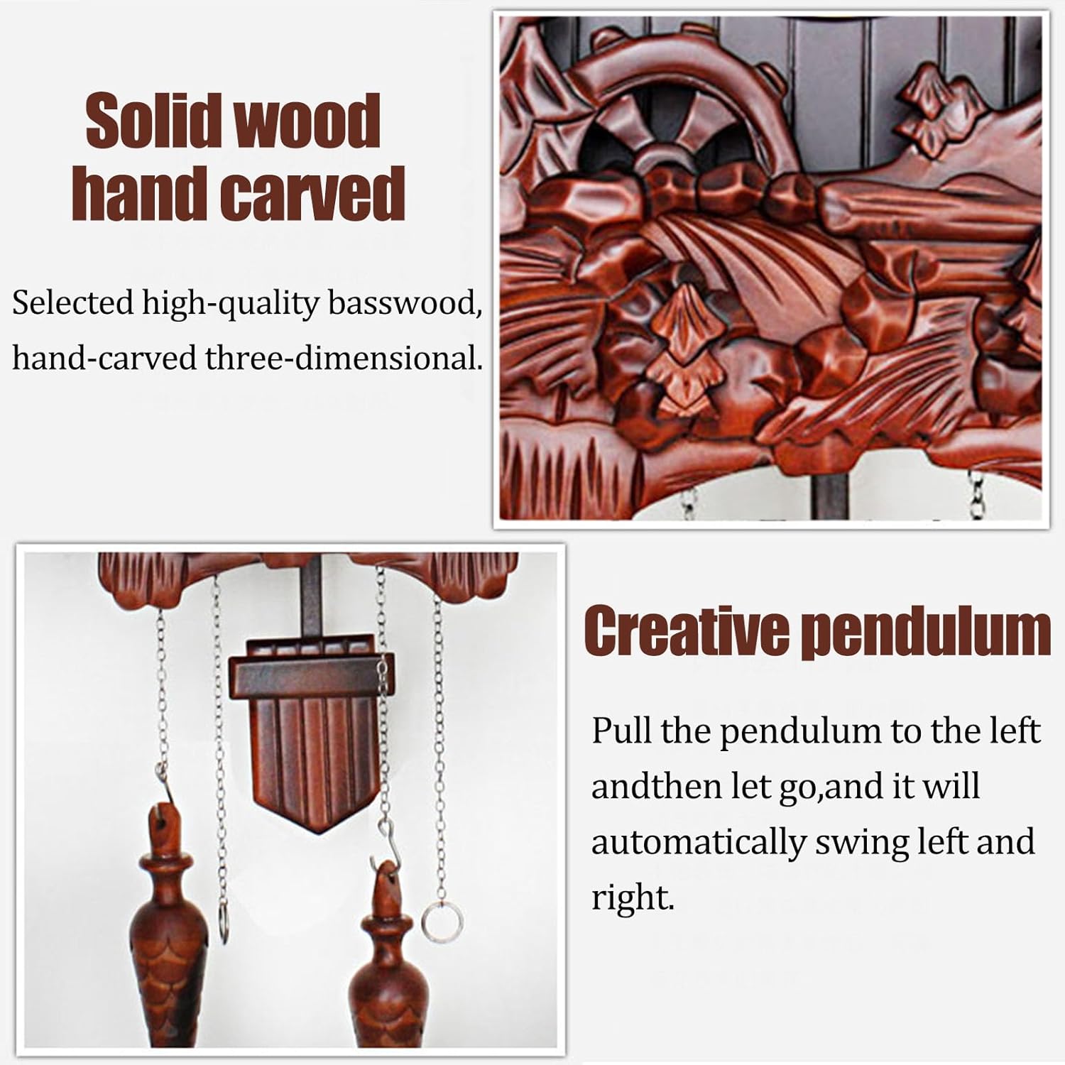 Cuckoo Clocks,Wall Clock,Cuckoo Clocks for Wall,Solid Wood Cuckoo Wall Clock Hanging Bird Clock Home Decor Digital Wall Clock Cuckoo Pendulum Clock Christmas Clock Gifts