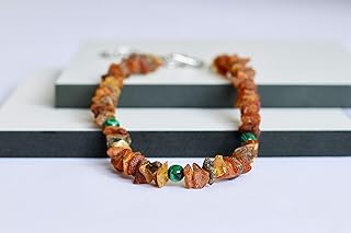 Amber Necklace for Dogs Made of Raw Baltic Amber Decorated with Malachite | Tick Collar | Amber Against Ticks | Ticks and Flea Protection Collar (40-45 cm) product image