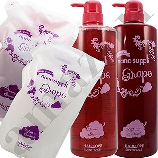 4点set グレープ シャンプー1000+800&コンデ1000+800詰め替え サニープレイス ヘアオペ ナノサプリ セット
