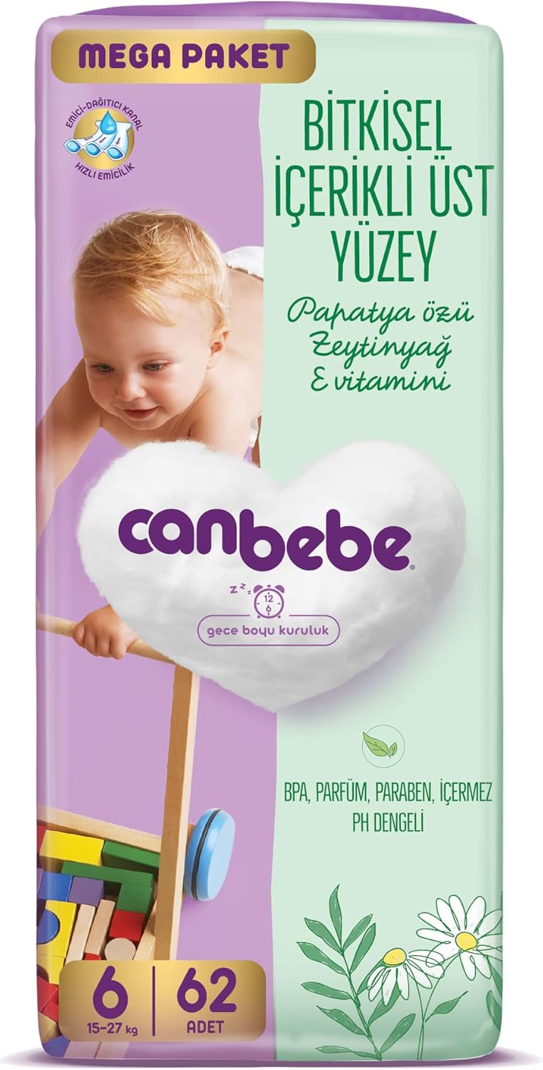 Canbebe Bebek Bezi 6 Beden (15-27 kg) 62 Adet