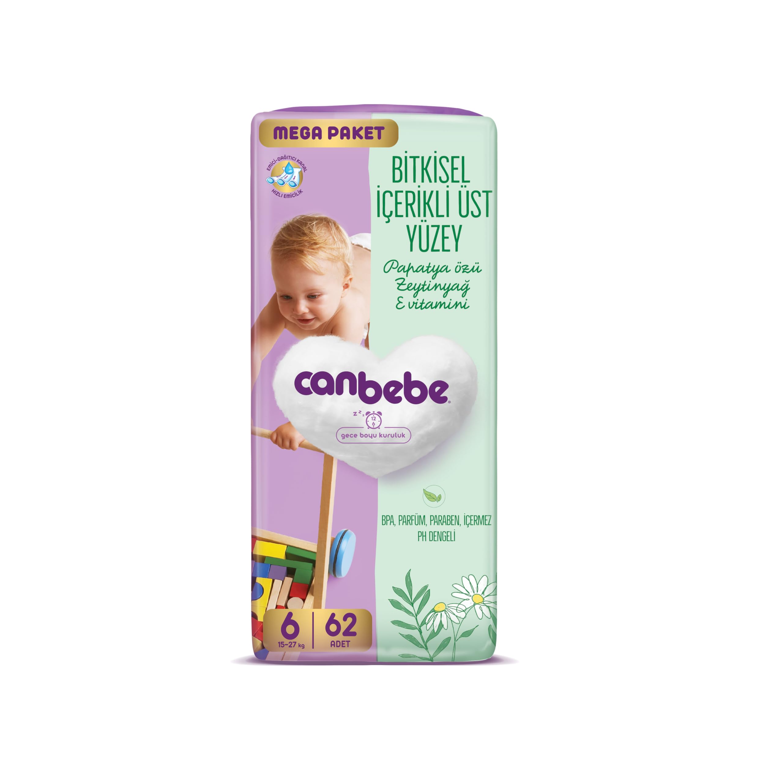 Canbebe Bebek Bezi 6 Beden (15-27 kg) 62 Adet
