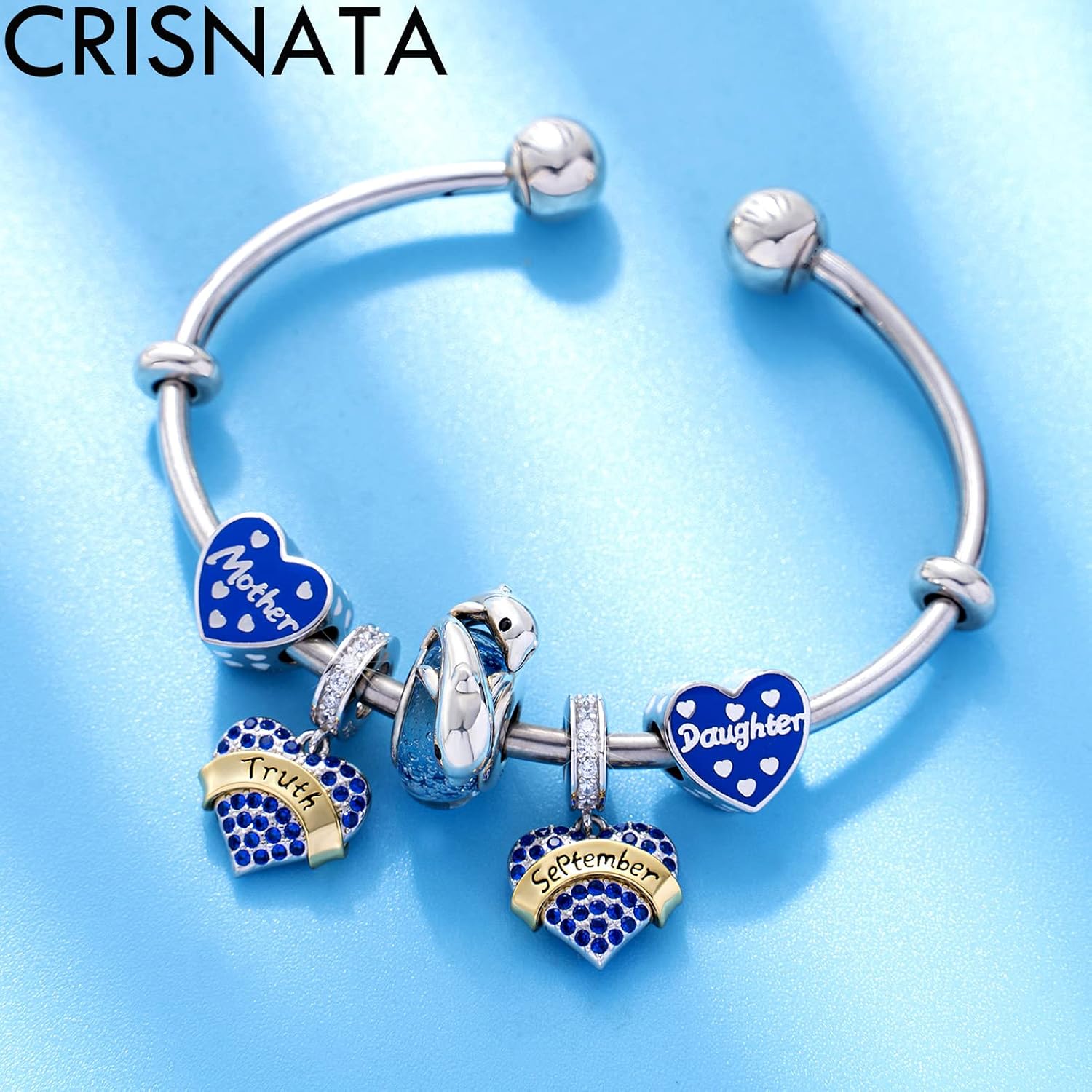 September Birthstone is Truth Heart Charms, fits Pandora Birthday Bracelet, Sapphire Blue Pendant - Image 5