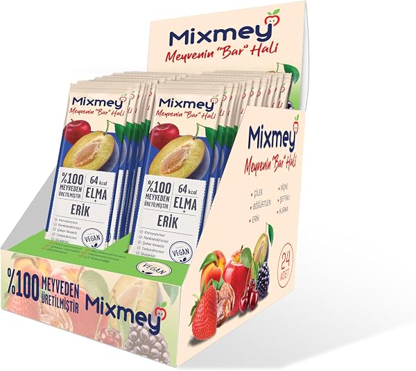 MİXMEY MEYVE BARI ERİK 20 GR x 24 ADET - VEGAN VE GLUTENSİZ SAĞLIKLI ATIŞTIRMALIK