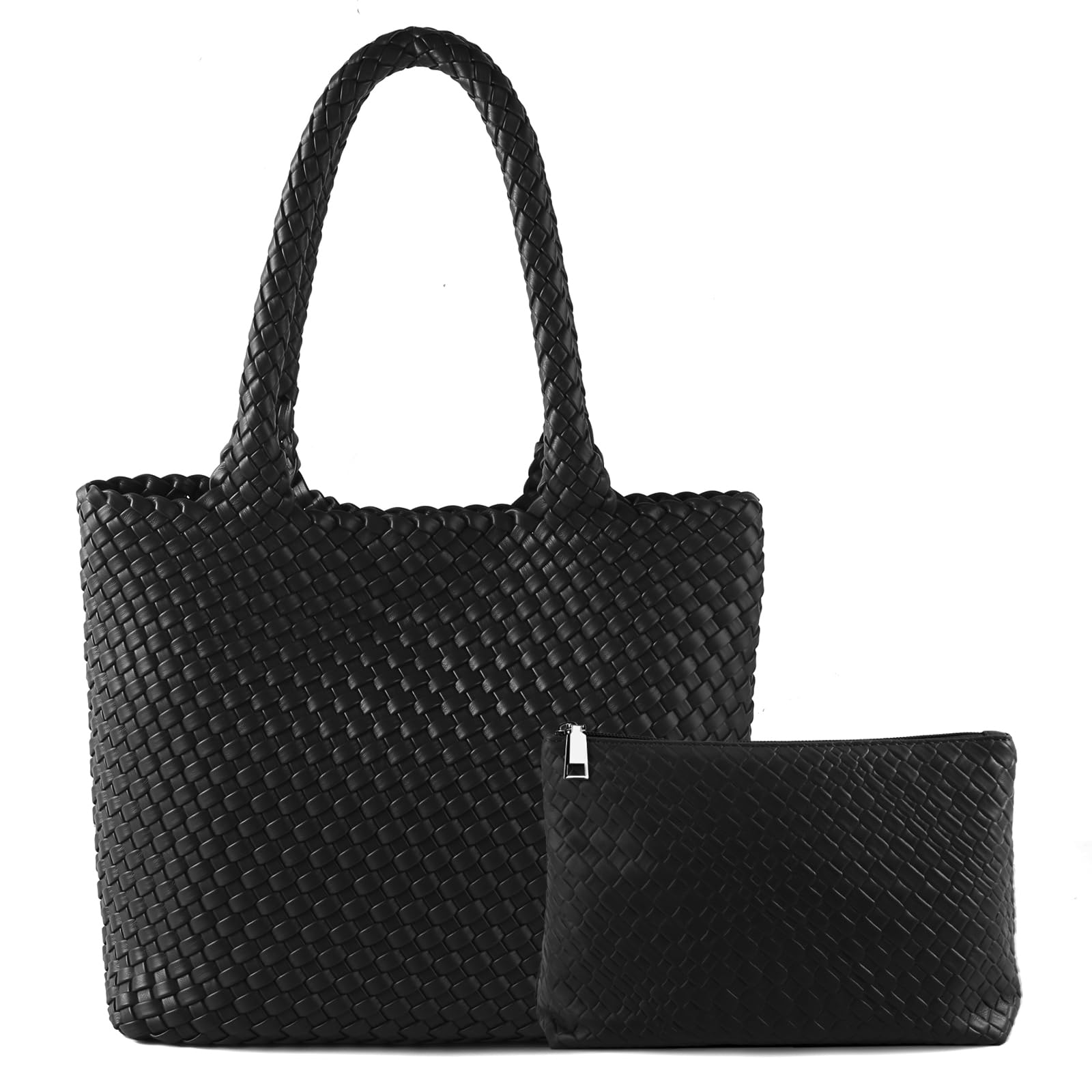 Handgewebte Tasche für Damen, oberer Griff, Schultertasche, veganes Leder, groß, für Reisen, Strand, Hobo-Handtasche