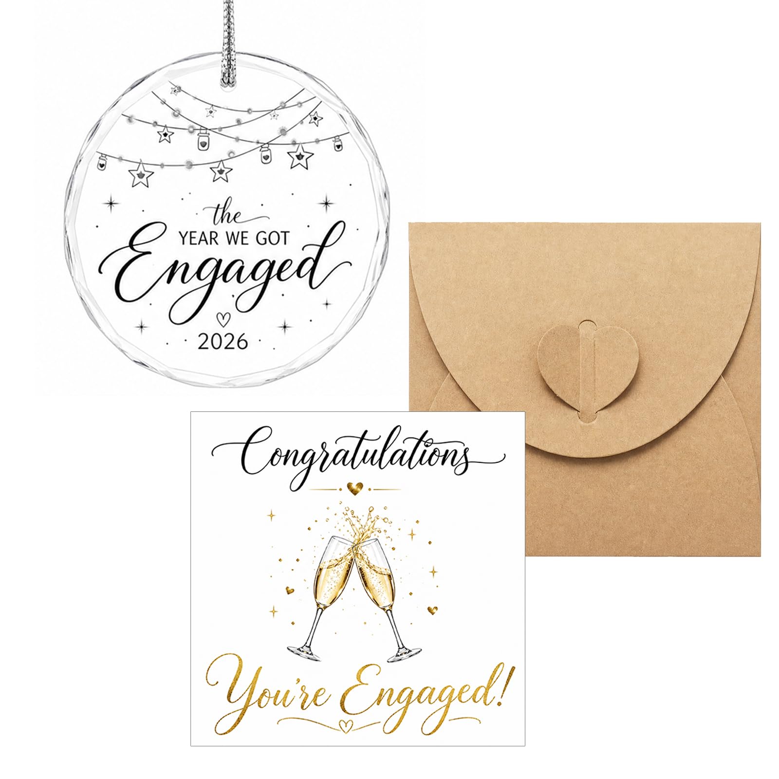 Crystal Engagement Gifts For Couples - 2026 Keepsake Ornament Suncatcher - Unique Engagement Gifts With Congratulations Card & Box - Romantic Engagement Party Decor