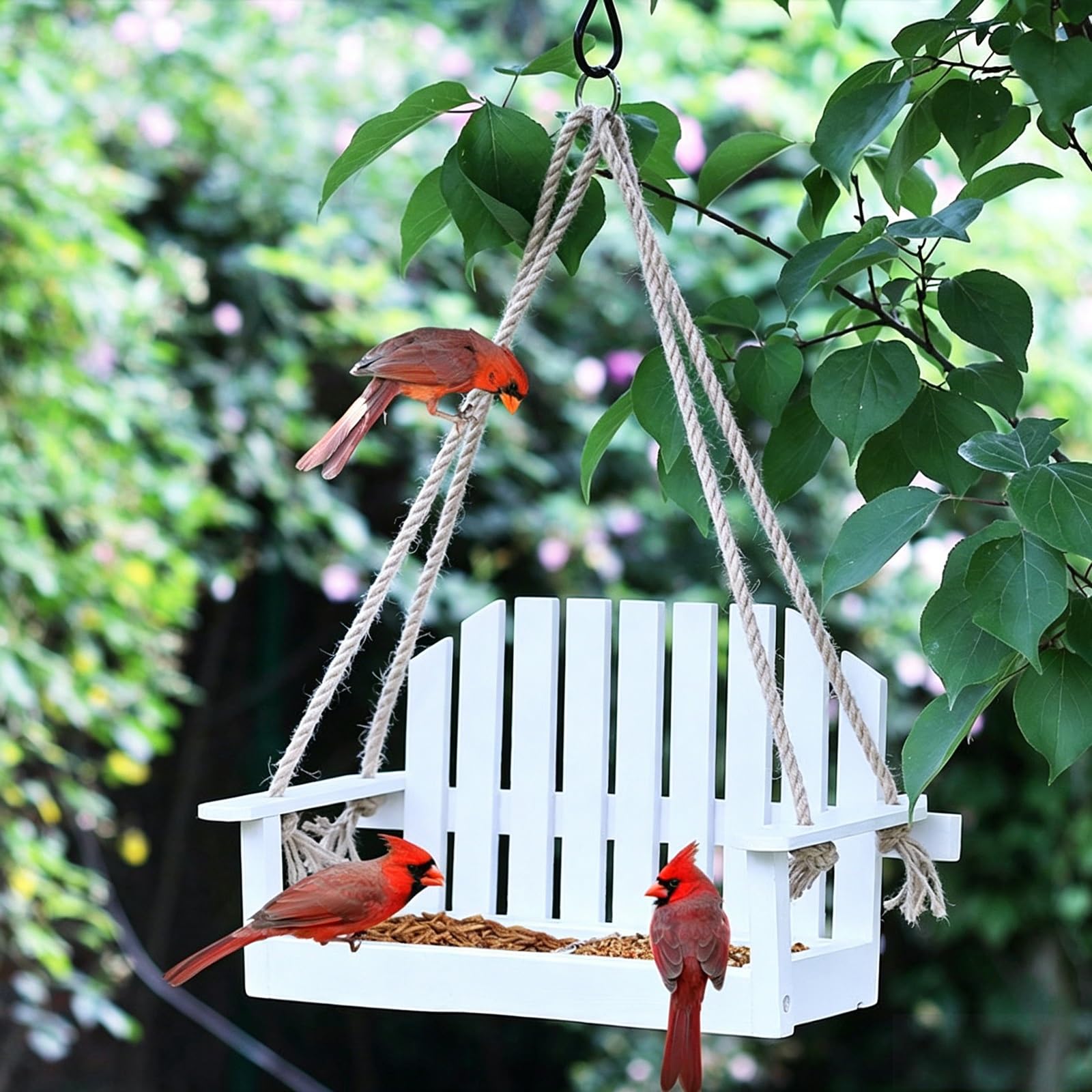 Bird Feeder, Comedero para Pájaros Salvajes Colgante Comedero Pájaros Exterior, Fácil de Llenar y Limpiar, Diseño Tipo Banco, Gran Capacidad, para Jardines y Patios