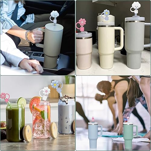 Miniatura 5 de Tapa de popote para copa Stanley, funda de silicona de 0.394 in compatible con vaso Stanley de 30 y 40 onzas con asa, 0.4 pulgadas, a prueba de