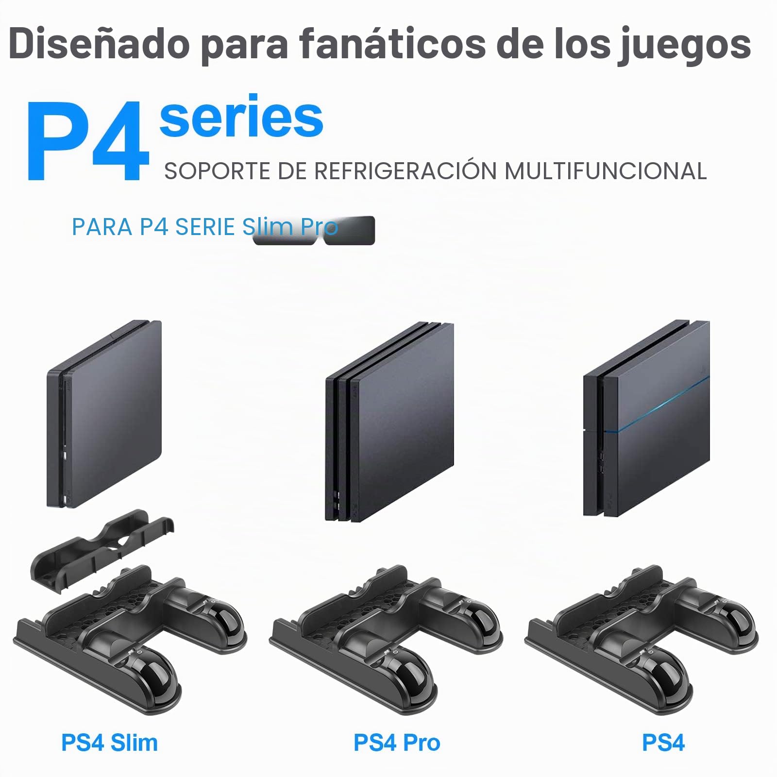 Labtec - Soporte PS4 con ventilador de refrigeración y estación de carga doble mando para Playstation 4/Slim/Pro, 12 ranuras de juego, accesorios