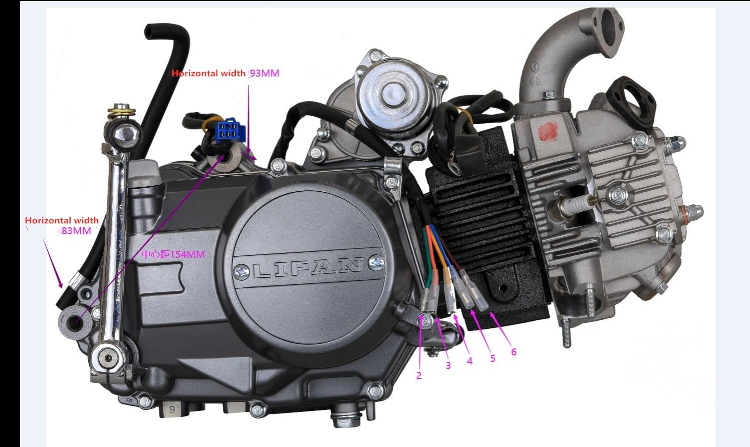 Engine dimensions with horizontal width measurements