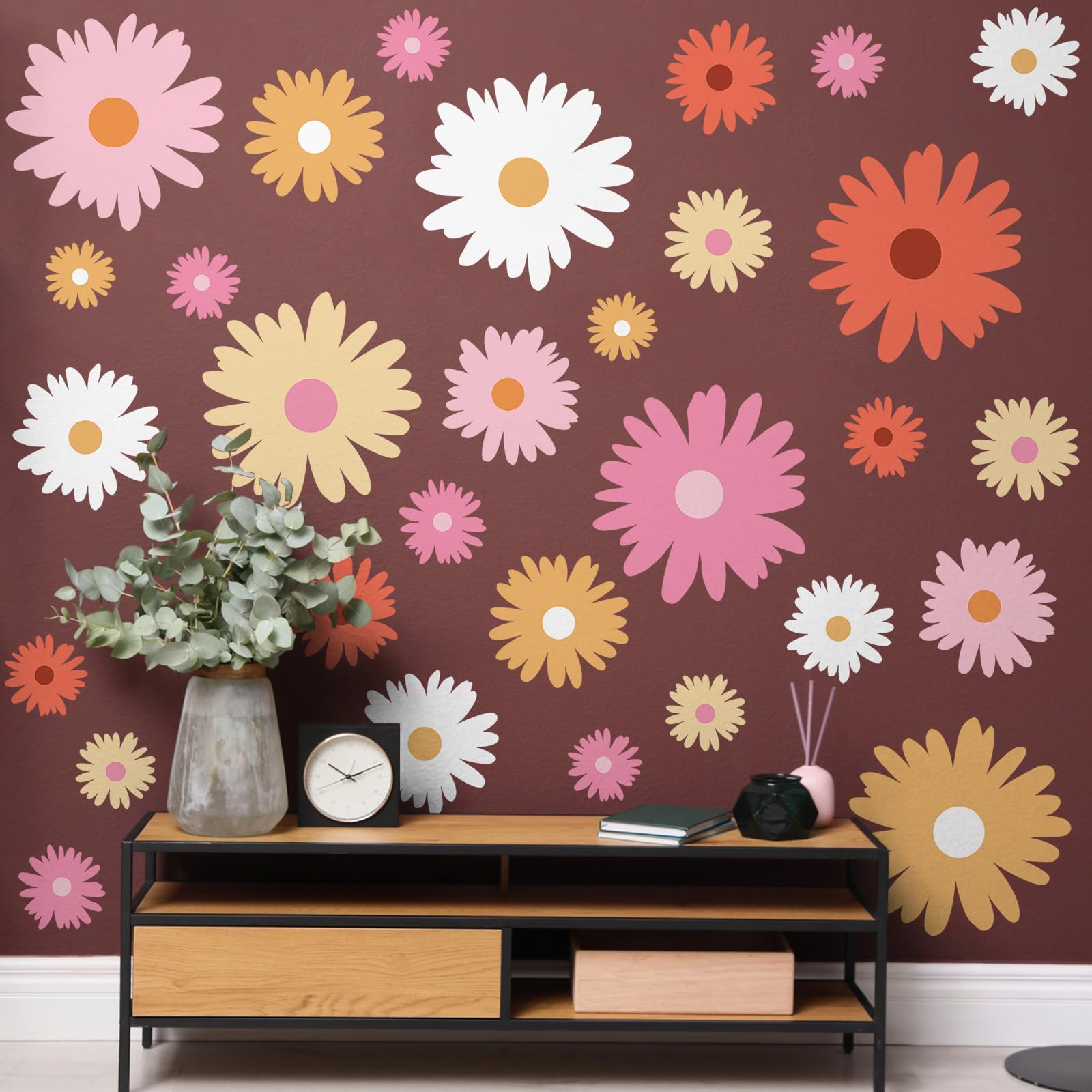 Stickers Muraux Fleurs Marguerites Blanches – Déco Adhésive Amovible Pour Chambre, Salon, Bureau