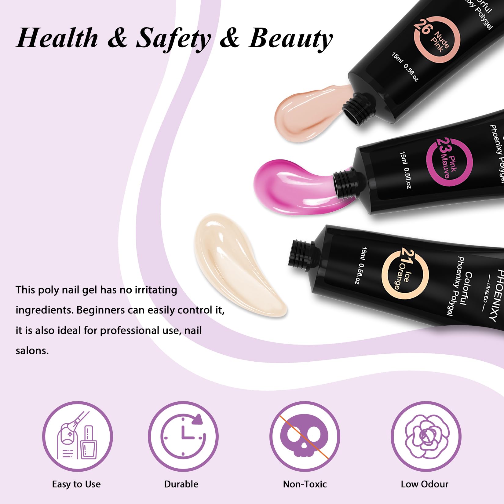 phoenixy Poly Nail Gel Kit, 8 Colours Poly Gel Nail Extension Kit Complete with 36W U V/LED Lamp - Image 2