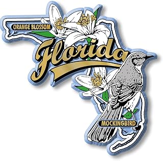 Florida State Bird and Flower Map Magnet by Classic Magnets, 3.4" x 3.3", Collectible 3D Rubber Vintage-Style Souvenirs and Gifts Made in The USA