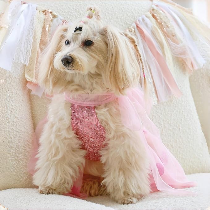 Vestido de Princesa para Perro Pequeño con Lentejuelas y Tul miniatura 3