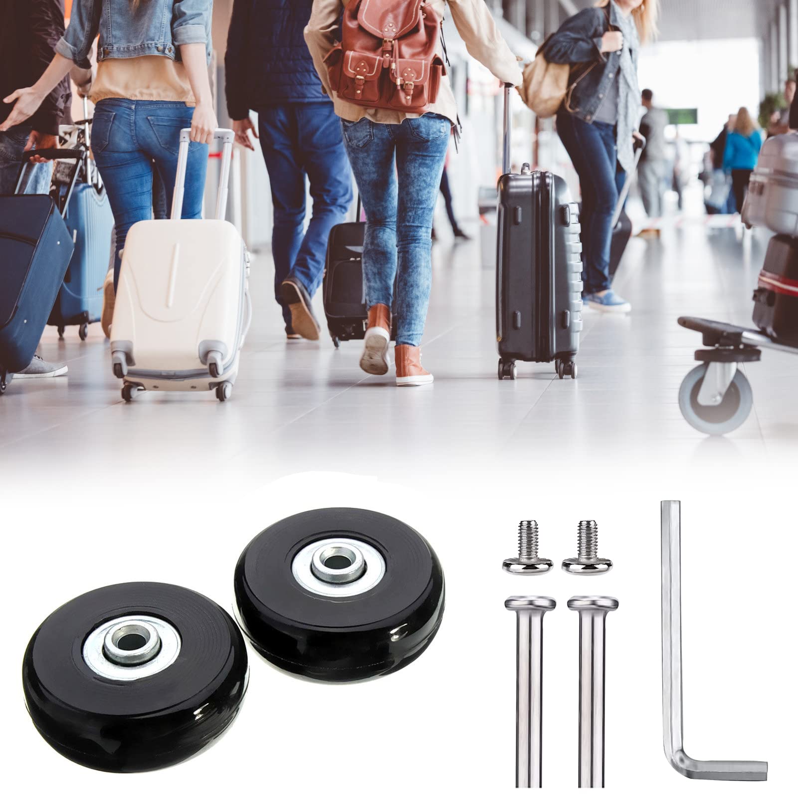 Wisebom 4 Roulettes Valise Remplacement 50x12mm - Roues Caoutchouc Silencieuses Pour Bagages Et Trolleys