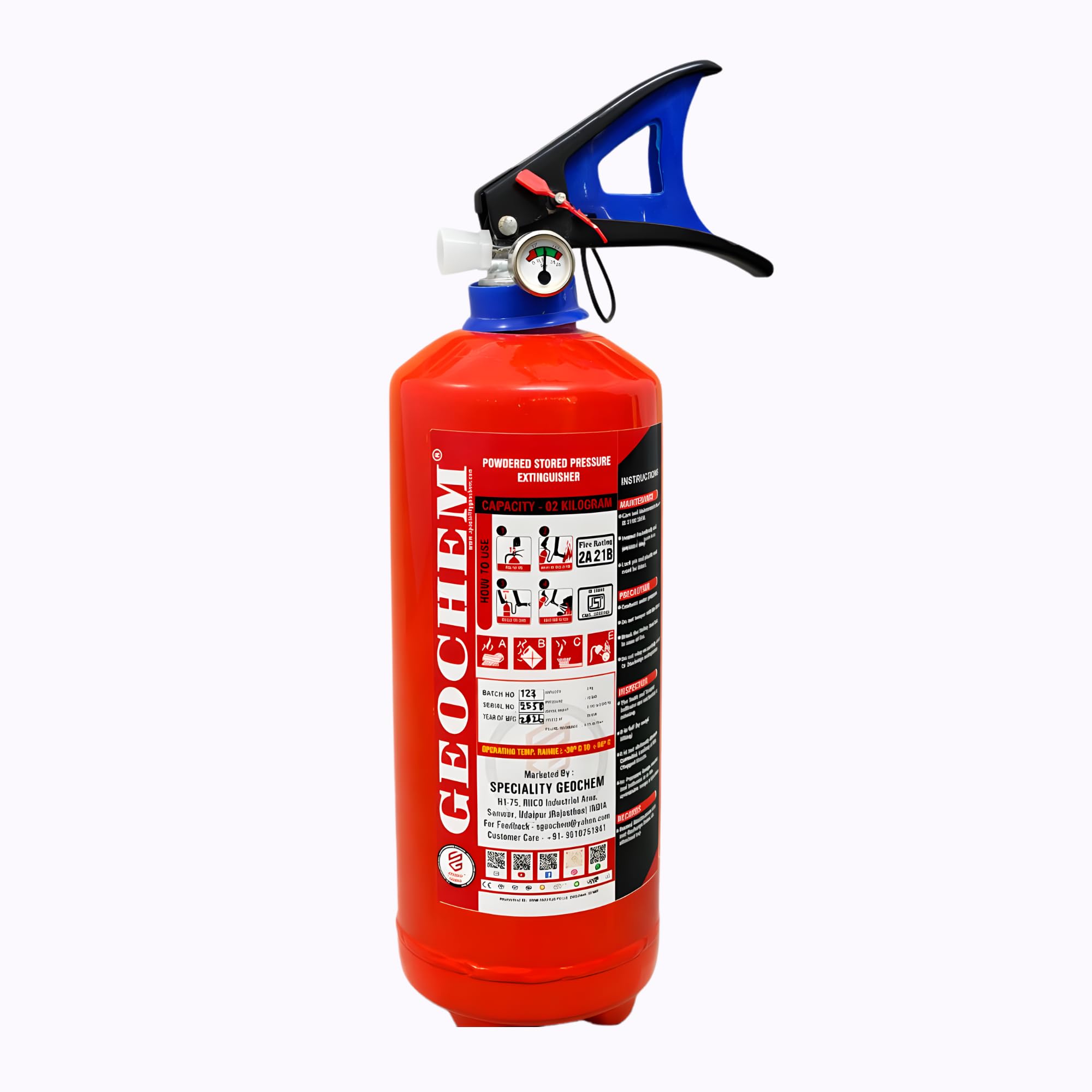 ABC Multipurpose Dry Powder Fire Extinguisher – ISI Certified, Portable & Easy to Use – for Home, Office, Car, Shop, Kitchen – Fire Safety Equipment (ABC Type) 2Kg