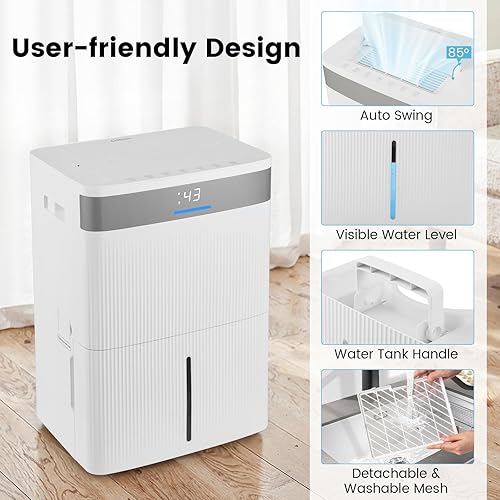 Miniatura 2 de COSTWAY Deshumidificador de 4500 pies cuadrados para sótano, deshumidificador de hogar con mango conveniente, tanque de 1.4 galones, descongelación