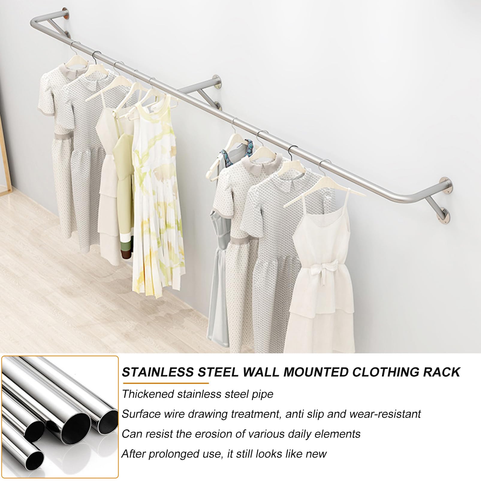 Perchero de Pared, Barra Moderna para Colgar Ropa, Perchero Comercial, de estantes para Colgar Ropa de Acero Inoxidable para Uso Comercial, Barra para Ropa de lavandería, Organizador