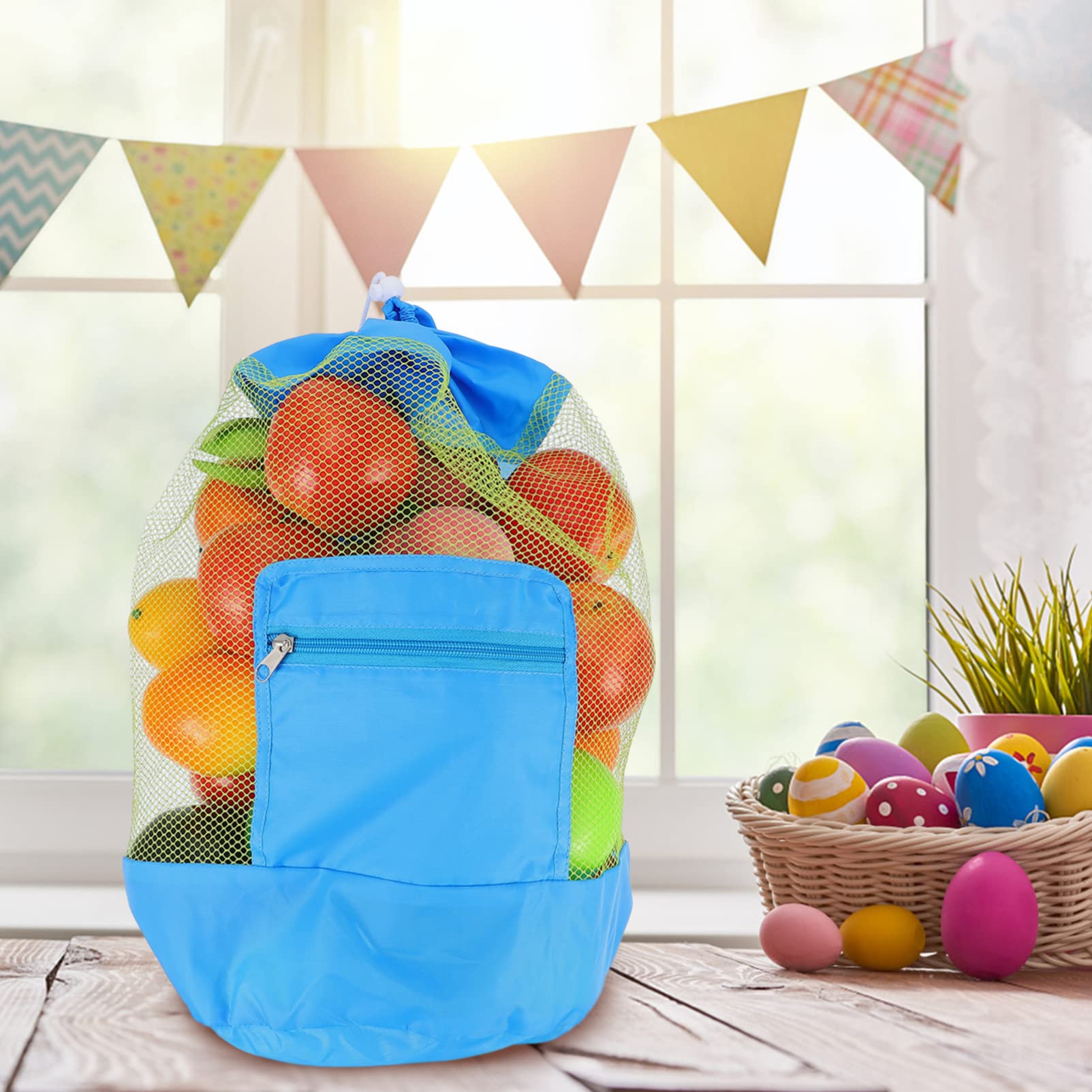 Garneck 1Pc Folding Drawstring Bag Lightweight Mesh Beach Backpack with Straps for Easy Carrying for Water Play and Quick Drying Storage