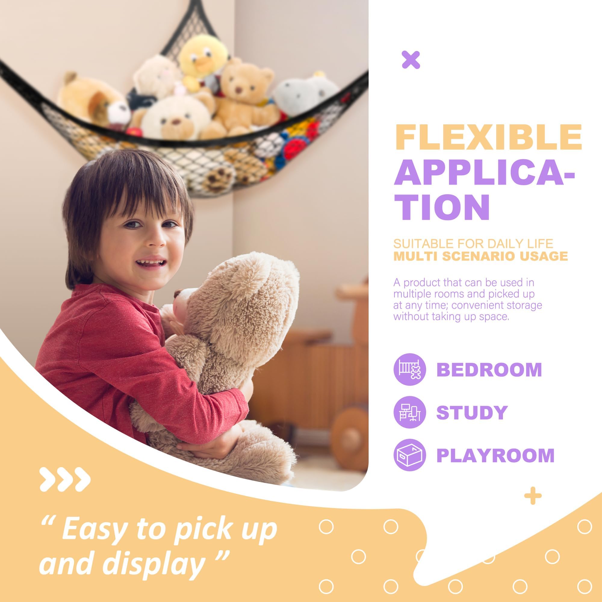 Lazebox Hamaca de red de animales de peluche para juguetes de peluche, hamaca de animales de peluche para decoración de habitación de niños, ideas para organizar la colección de rellenos, fácil de