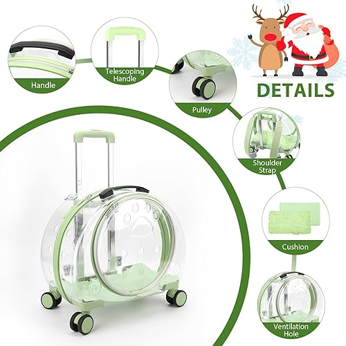 Miniatura 9 de Transportador duro transparente y totalmente transpirable con ruedas giratorias para perros, gatos o conejitos, múltiples opciones de transporte,