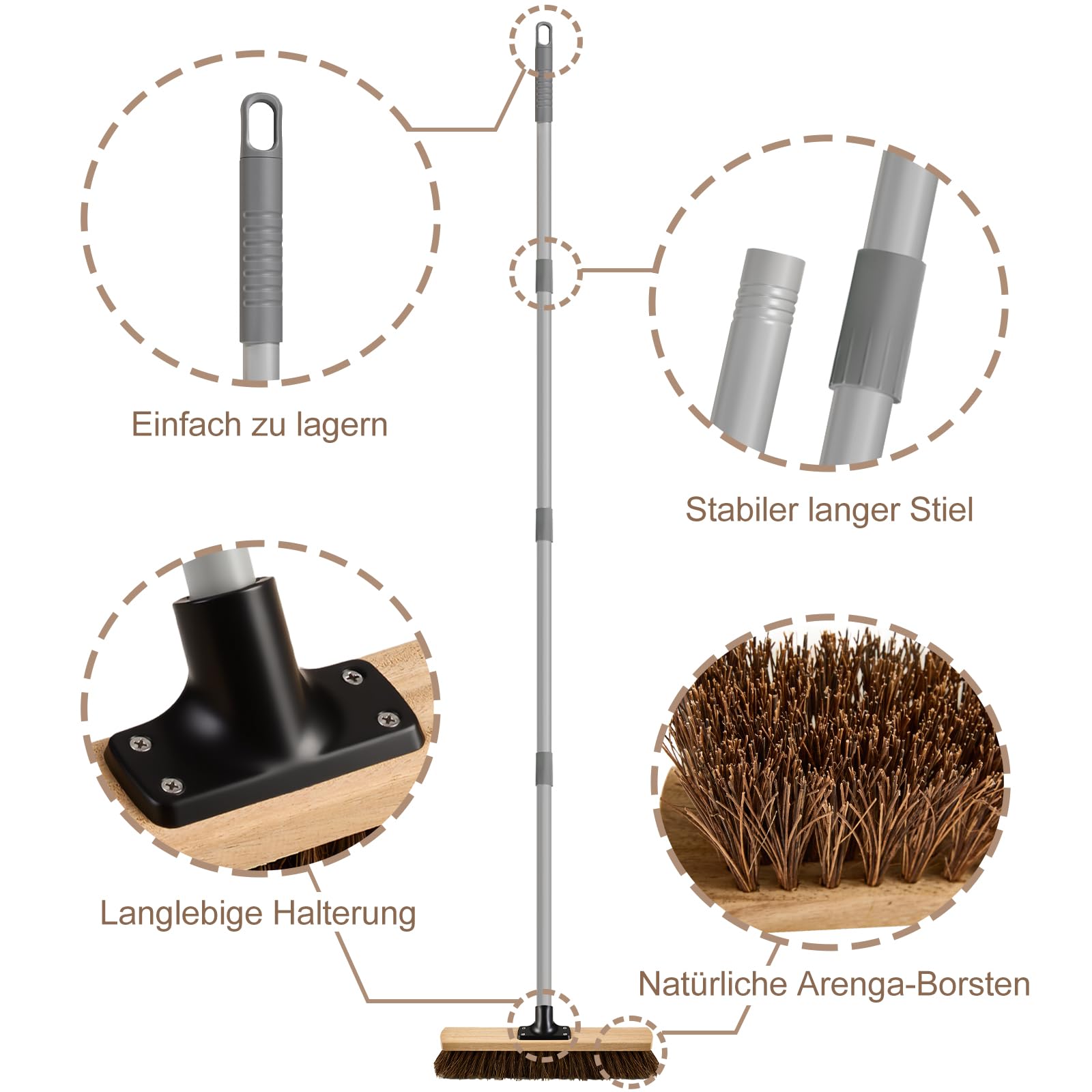 Mitclear 40cm Gartenbesen mit Langem Stiel(160cm), Straßenbesen mit Arenga-Borsten, Nass- und ölbeständig, Industriebesen Kehrbesen Werkstattbesen Außenbesen, Kehrbesen Robust für den Ausseneinsatz