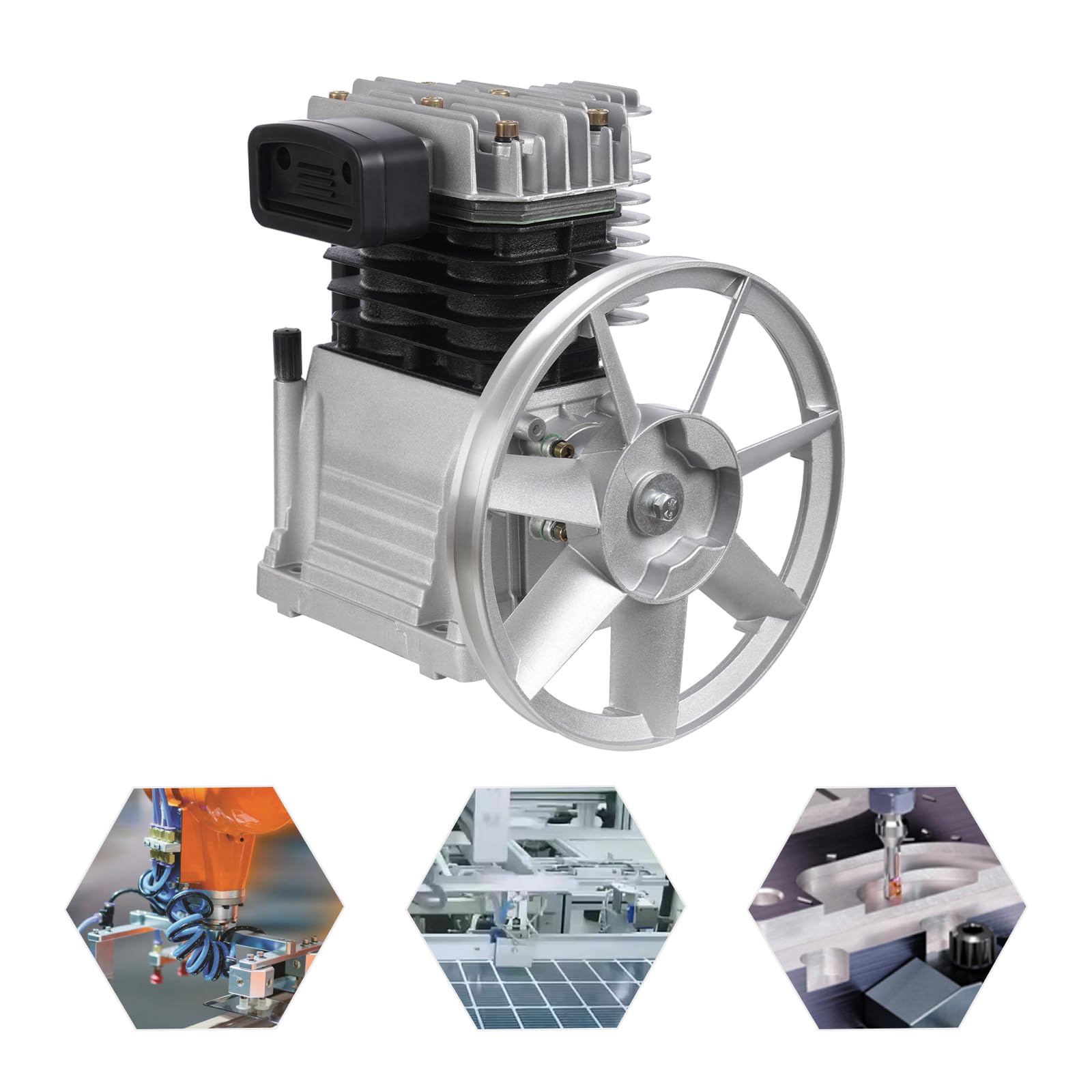 Testa Pompa Compressore Aria 3HP | Cilindro Doppio In Alluminio E Ferro, Per Motori 2,2kW, 0.8MPa - Foto 8