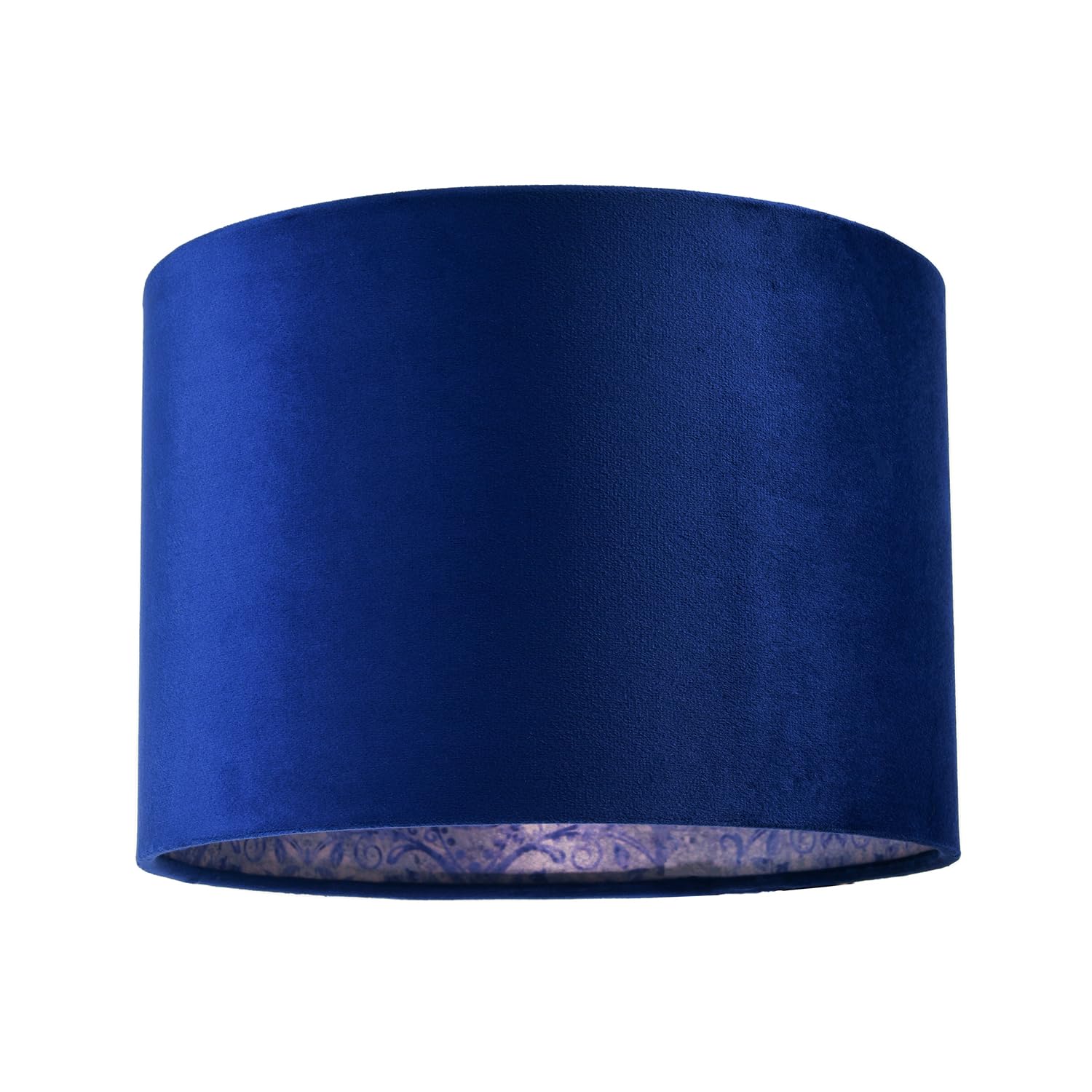 Deep Sea Blue Velvet Drum Lamp Shade with Inner Floral Pattern Lining by Happ...