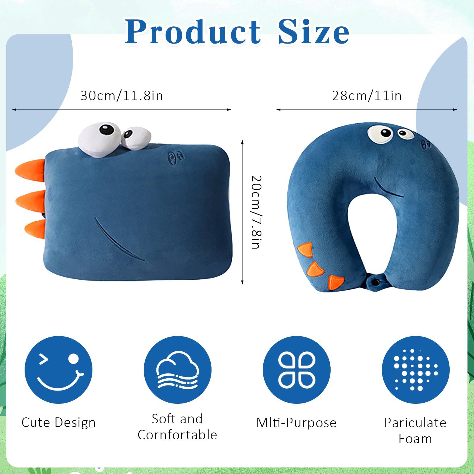 Poduszka pod kark dla dzieci – 2 w 1, poduszka pod kark, odkształcalna, pluszowa zabawka dla dorosłych, poduszka podróżna dla dzieci, do samolotu, samochodu i podróży, niebieska