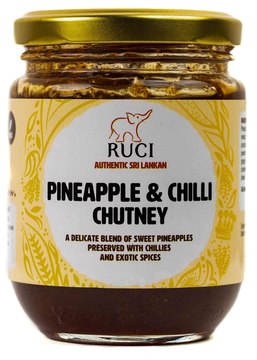 RUCI Authentic Sri Lankan Pineapple and Chilli Chutney, Sweet and Tangy Juicy Pineapple delicately Blended with pungent Chilli, Coconut and Aromatic Spices - 250g