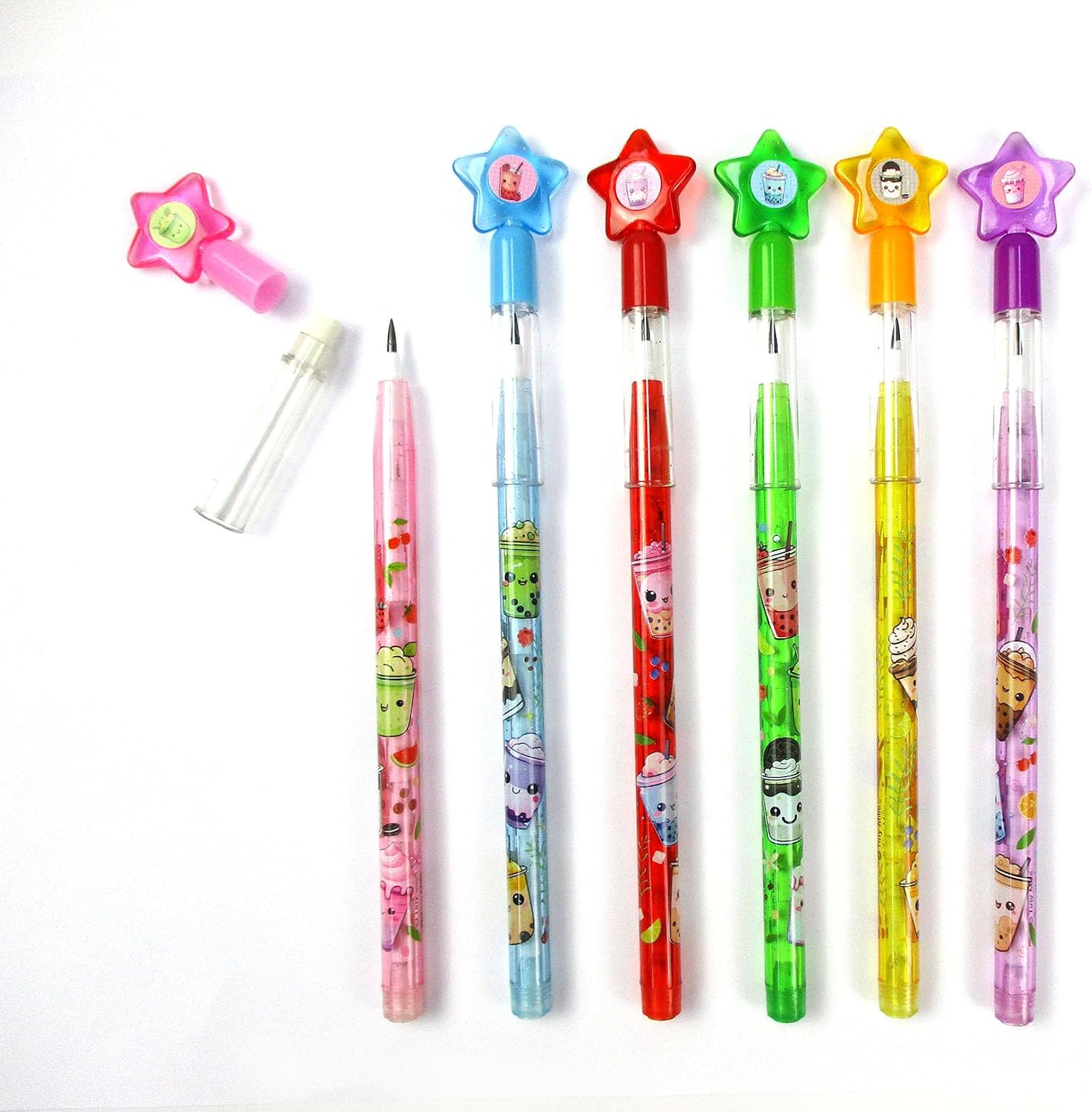 TINYMILLS 24 Pcs Boba Stackable Pop Pencils – Cute Bubble Tea Multi-Point Pencils in Display Box, Boba Party Favors, Classroom Rewards, Goody Bag Stuffers, Kawaii School Supplies