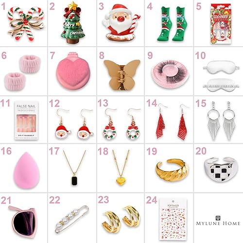 Miniatura 2 de MH MYLUNE HOME Calendario de Adviento 2024, 24 cajas individualmente en caja de belleza y joyería, regalos de Navidad para mujeres, juego de regalo