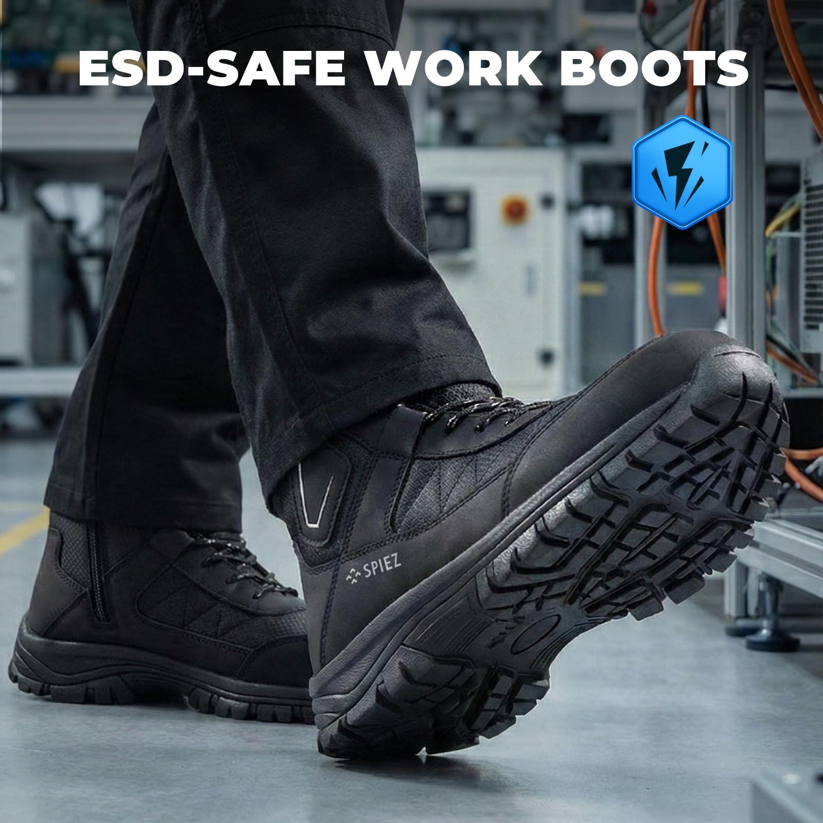 SPIEZ S3 Chaussures de Sécurité Hommes – Bottes avec Embout Acier, Imperméables, Kevlar Anti-Perforation, SRC Antidérapantes & Antistatiques Chaussures de Travail Chantier & Industrie, Noir EU 40-46