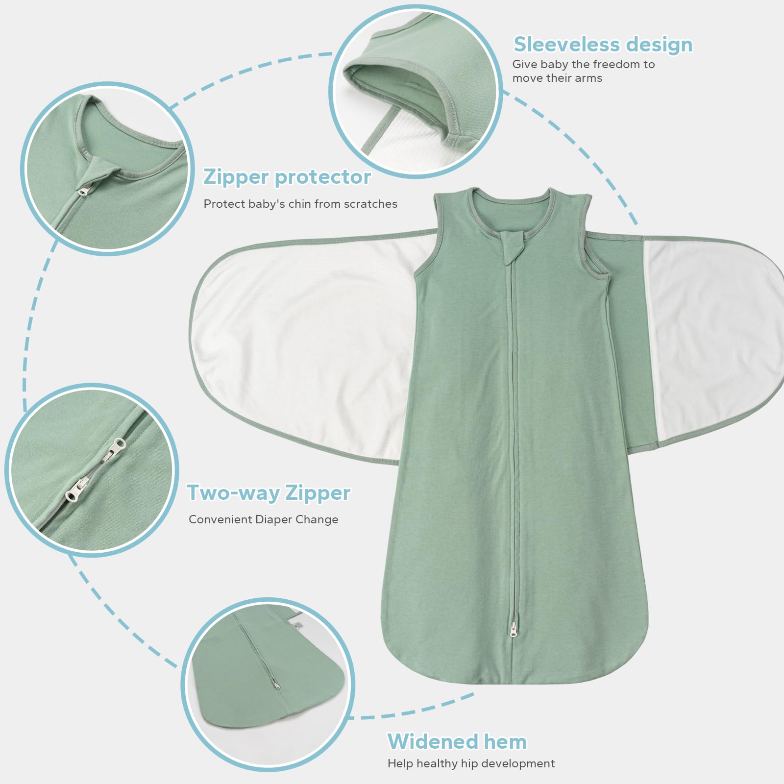 Sacchi Nanna Estivo 1 Tog Primavera Swaddle Neonato 0-12 Mesi Sacco a Pelo in 100% Cotone