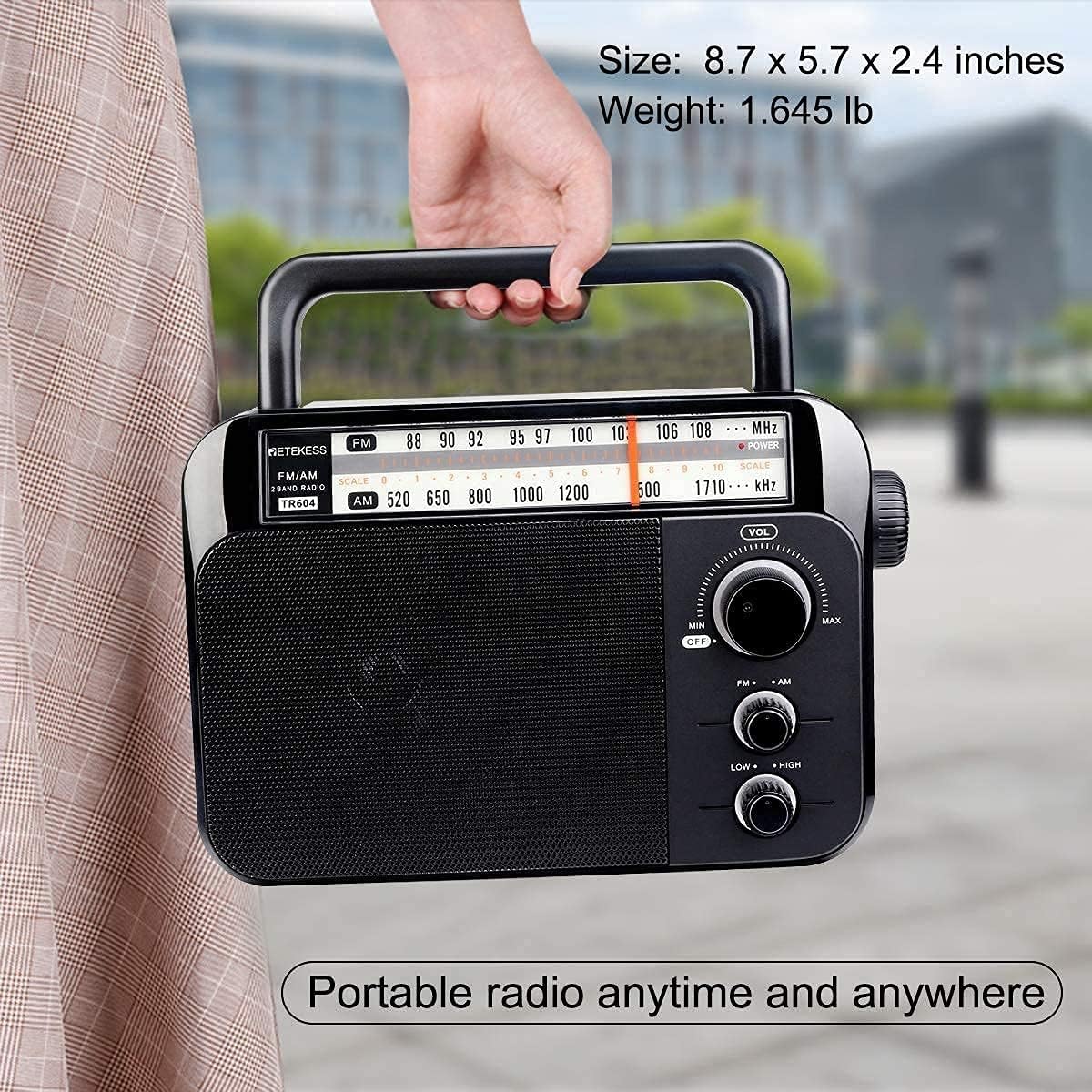 70% Off Discount Retekess TR604 AM FM Radio, Portable Plug in Wall Radios with Operation Friendly, Powered by 3 D Batteries or AC 110V, Suit for Senior and Home (Black)