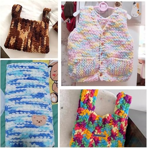 Miniatura 5 de Hilo de tejido de chenilla multicolor de 6.70 ozbola, hilo de algodón suave, hilo de lana para tejer a mano, bufanda de lana gruesa