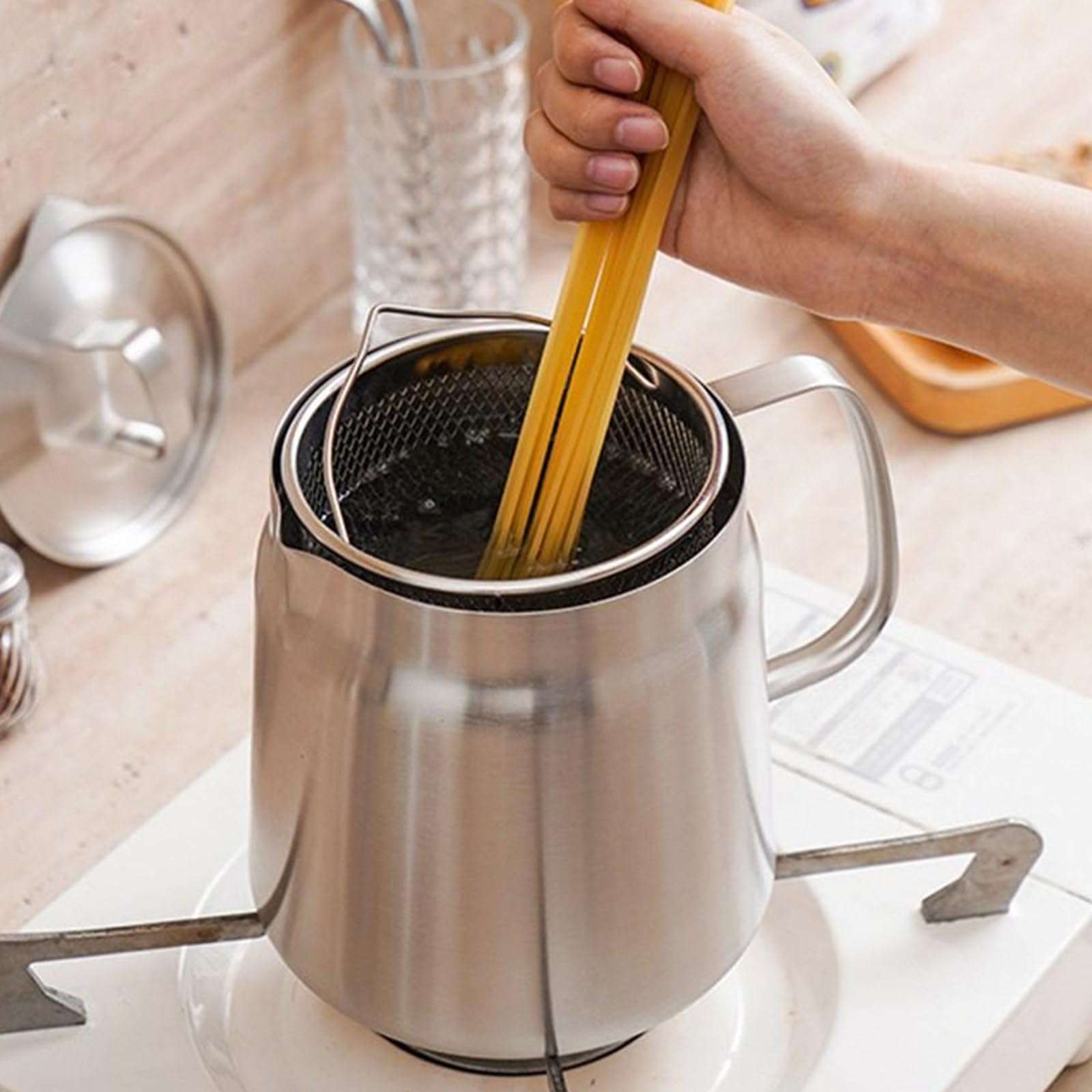 Depósito de gestión de aceite inoxidable de gran capacidad, filtro antibloqueo y ergonómico para cocineros aficionados con gran capacidad