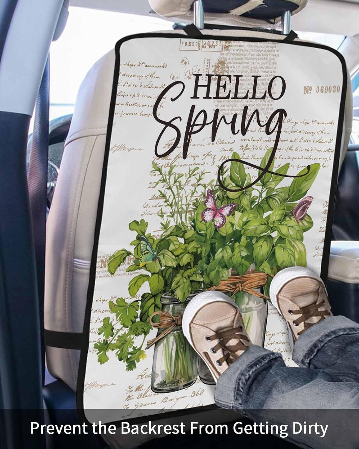 Car Seat Protector, 2 Pack Kick Mats Back Seat Protector Spring Watercolor Vanilla Butterfly Vintage Newspaper Waterproof Backseat Cover for Kids Universal Fit Automotive Interior Protectors