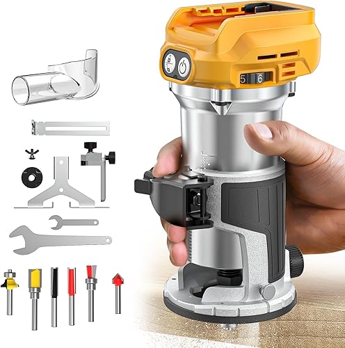 Enrutador compacto inalámbrico compatible con batería DeWalt de 20 V (herramienta desnuda), herramienta de enrutador de 6 velocidades variables para