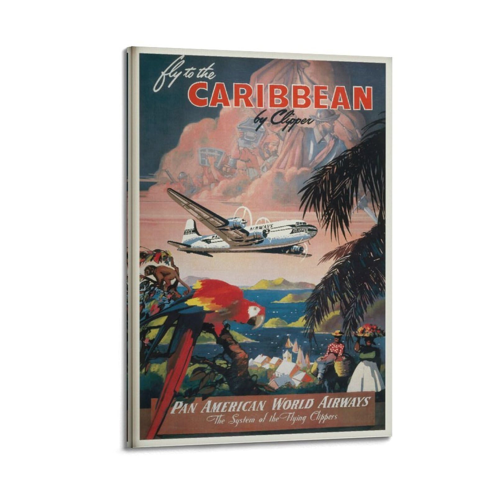 xiaoxiaoshen Caribbean Travel Vintage Airplane Canvas Poster Wall Art Prints Room Aesthetic Murals Bedroom And Living Decorations 20x30inch(50x75cm)