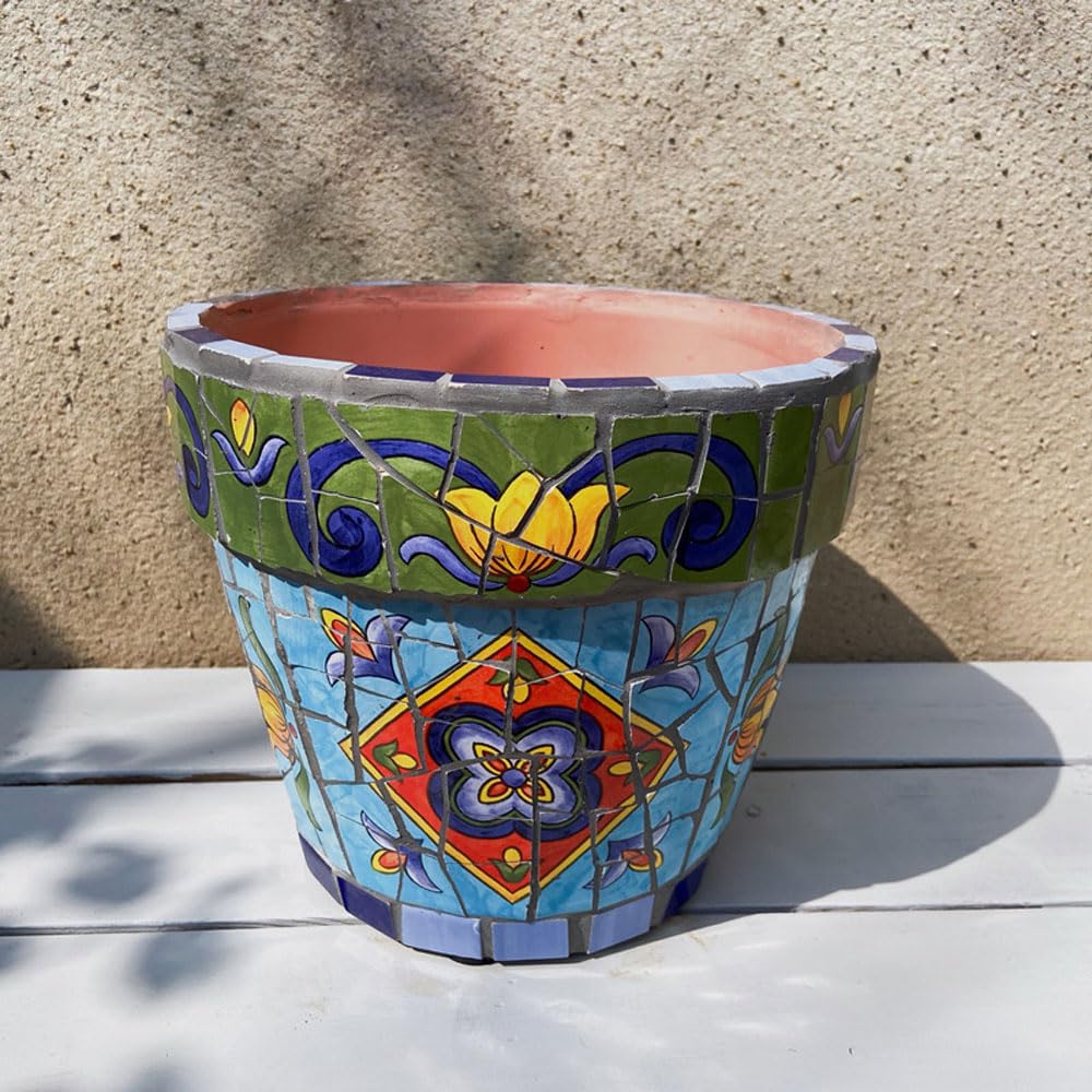DFGHNBVC Mandala Succulent Pot With Drainage Hole, 7.28inch Plant Pots, Handmade Mosaic Craft Bohemian Ceramic Succulent Planter Pot For Small Plant,Blue