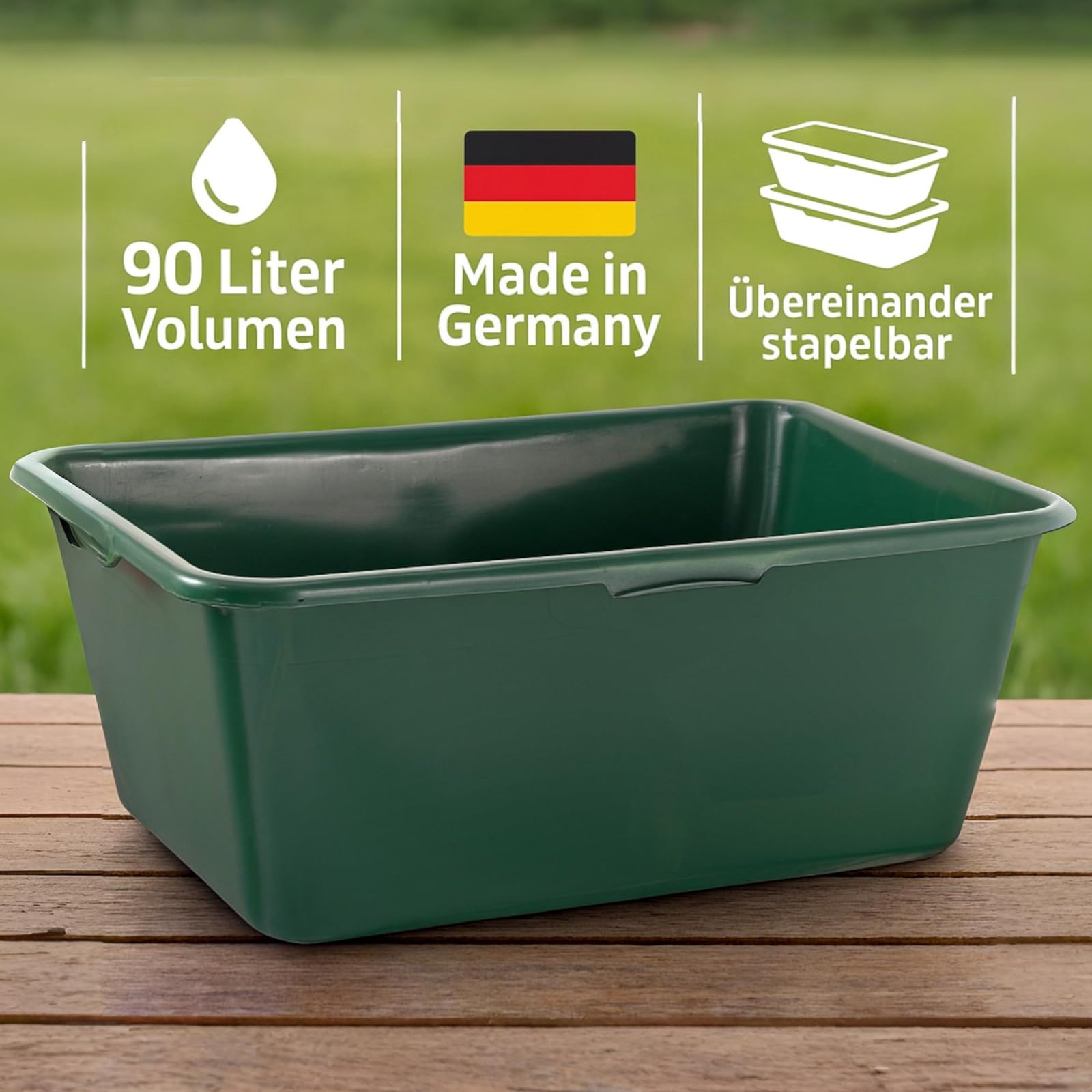 BURI Bac à nourriture 65 l - Vert - 71 x 46 cm - Convient à un usage alimentaire | BURI, Bac à eau, bac à sauvage, abreuvoir pour chevaux, bac en plastique de qualité alimentaire