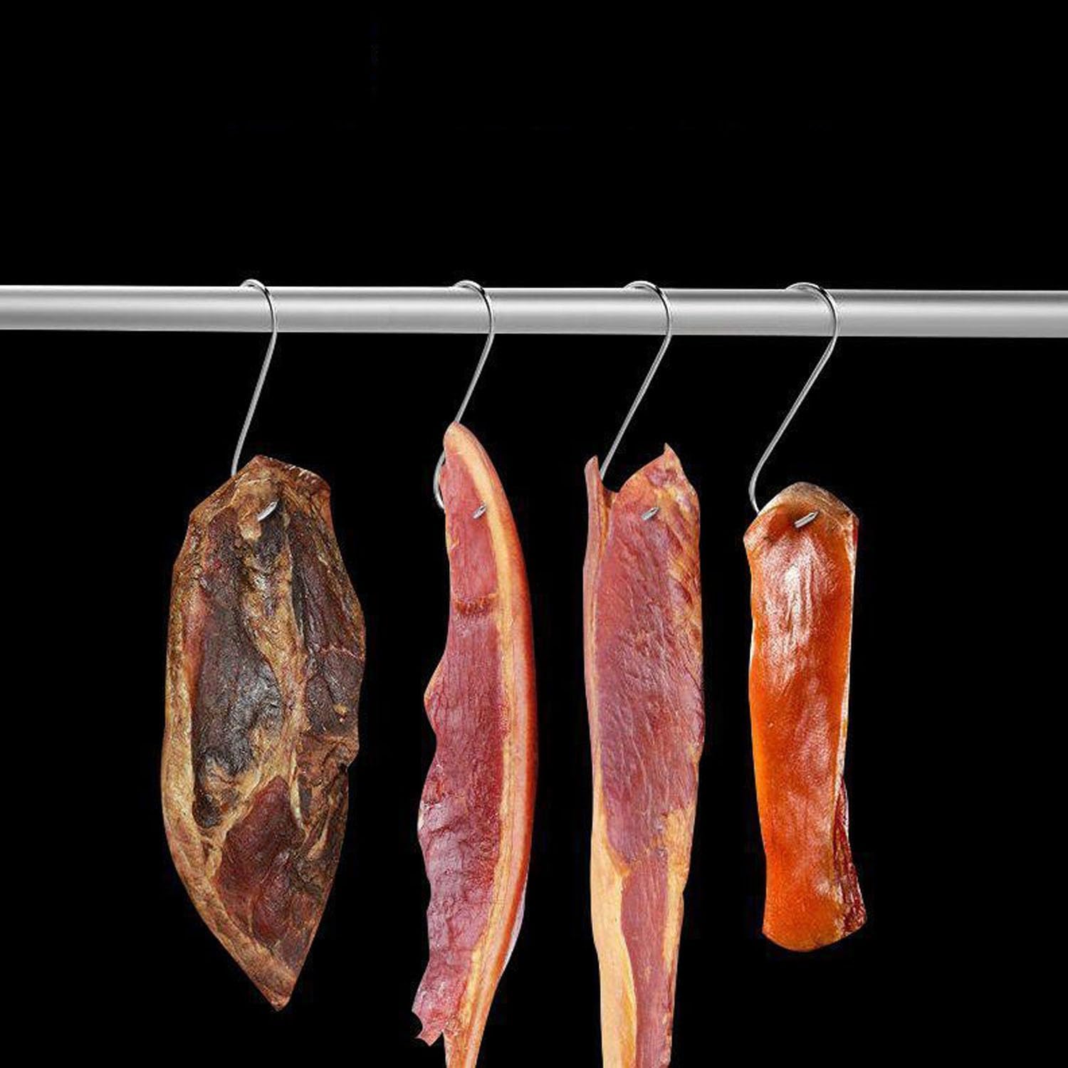 4 Pcs Stainless Steel S-Type Meat Hook, Bacon Hook, Stainless Steel Solid Manufacturing, Used for Hanging Pigs, Cattle, Mutton; Cured Meat, Sausage, Roast Meat, Etc. (Thick 8mm)