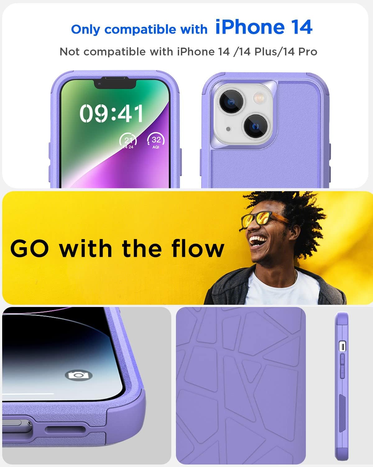 AICase iPhone 14 (6.1") Heavy Duty 3-Layer Rugged Case - Military Grade Shockproof, Slim Fit, Anti-Slip, Purple - Image 2