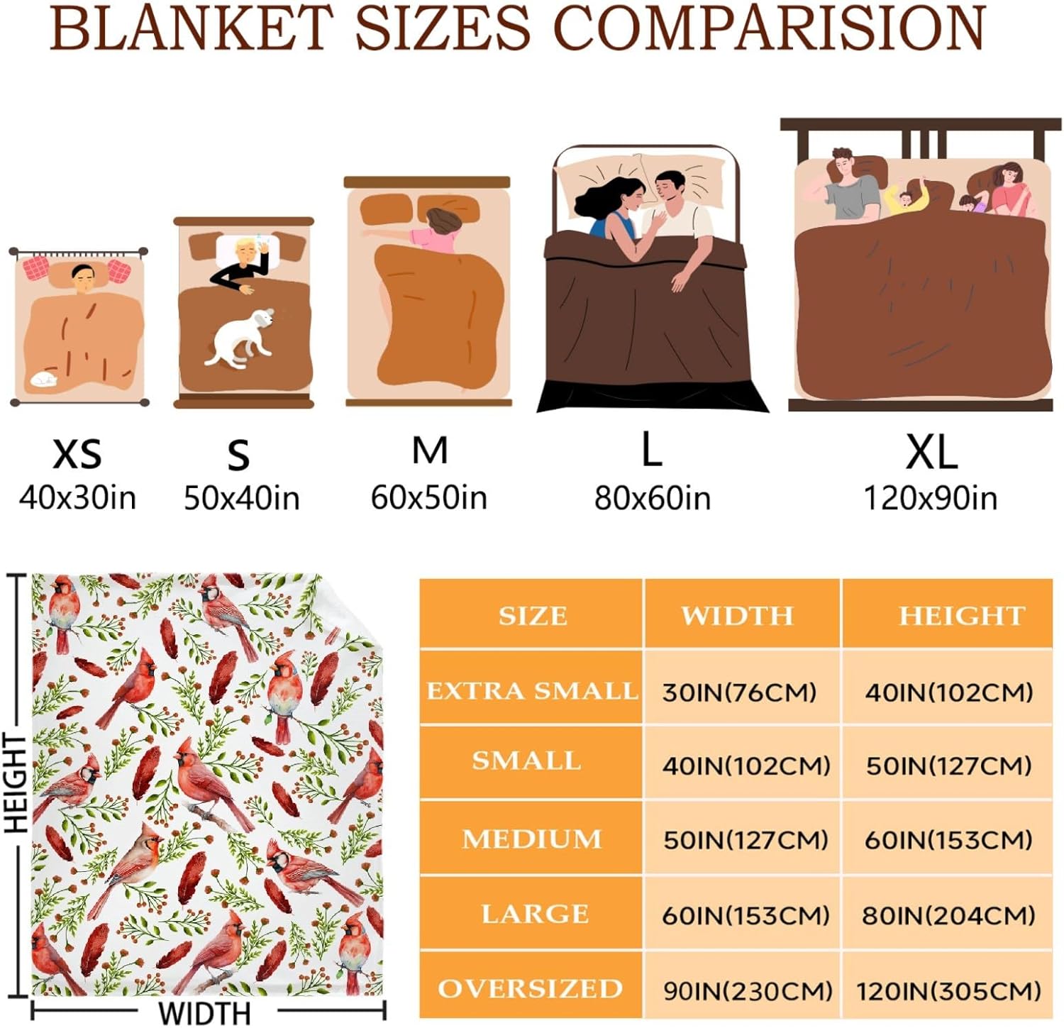 Cardinal Birds Blanket Lightweight Soft Flannel Fleece Throw Blankets for Couch Bed Sofa Practical Gifts Medium-Teen (60"X50") - Image 3