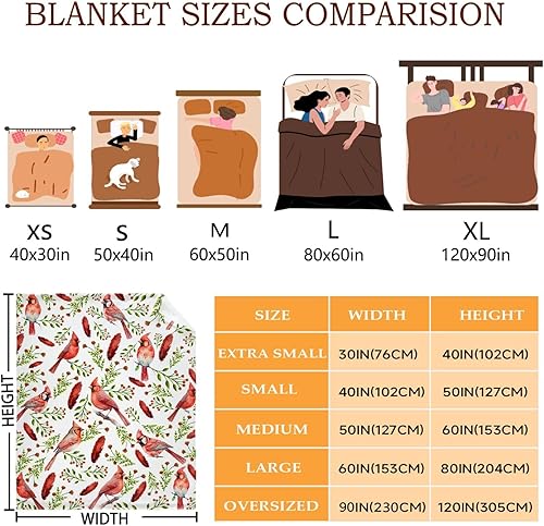 Miniatura 3 de Manta de pájaros cardenales, manta ligera y suave de franela de forro polar para sofá cama, sofá, regalo práctico, mediano para adolescentes (60 x