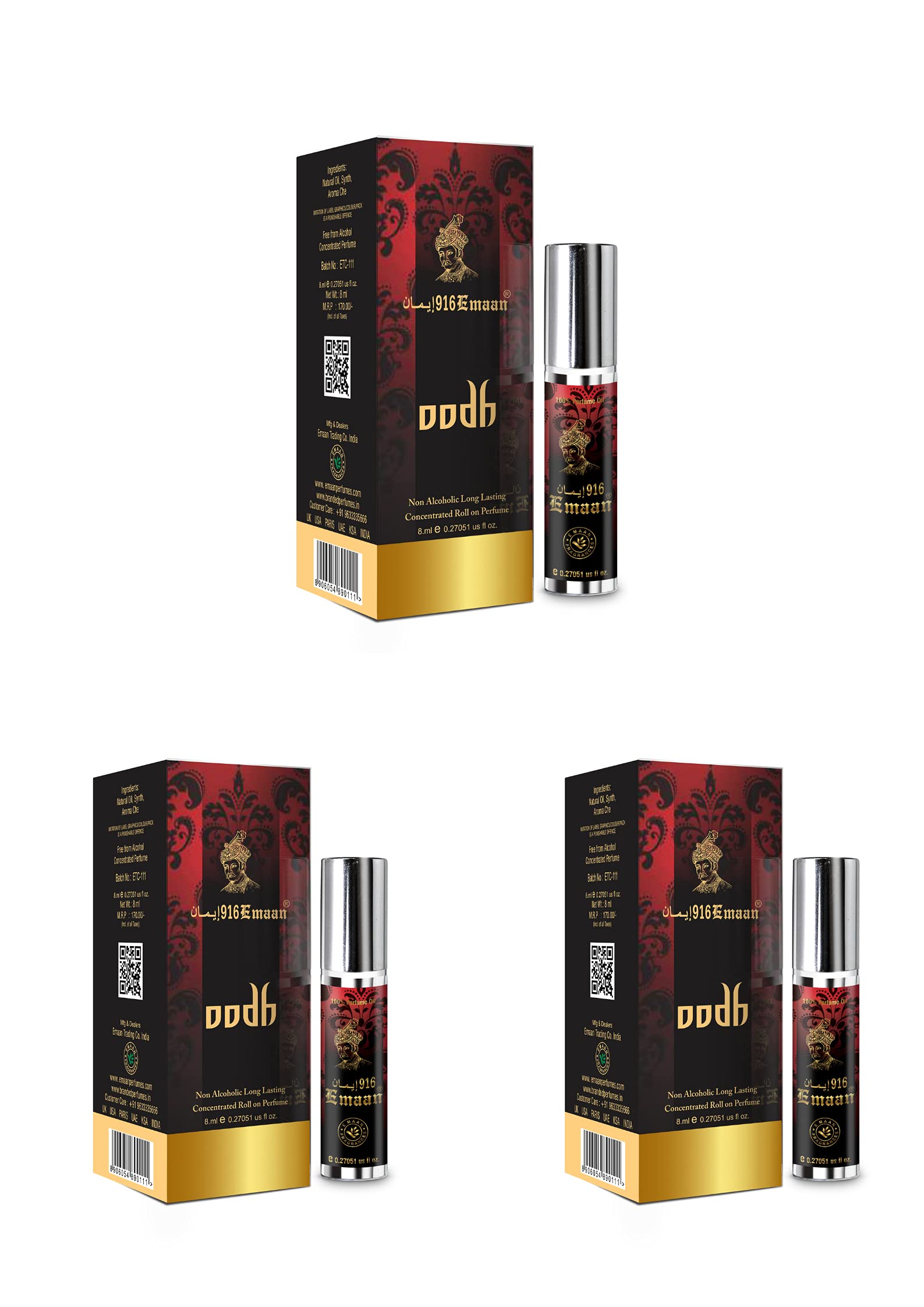 Emaan Oud Attar for Men & Women 8ml | Long-Lasting Arabic Perfume Oil | Alcohol-Free Natural Fragrance | Unisex Pocket Scent | ISO-Certified | Strong Woody Oud Scent | Indian Made Non-Alcoholic Fragrance