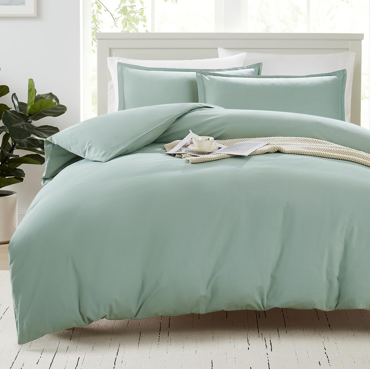 100% Organic Cotton Duvet Cover Set - Double Size, Cool Blue 3-Piece Bedding Set, Soft Breathable Fabric, 1 Duvet Cover 200 x 200 cm with Button Closure and 2 Pillow Shams - Comforter Not Included — image 1