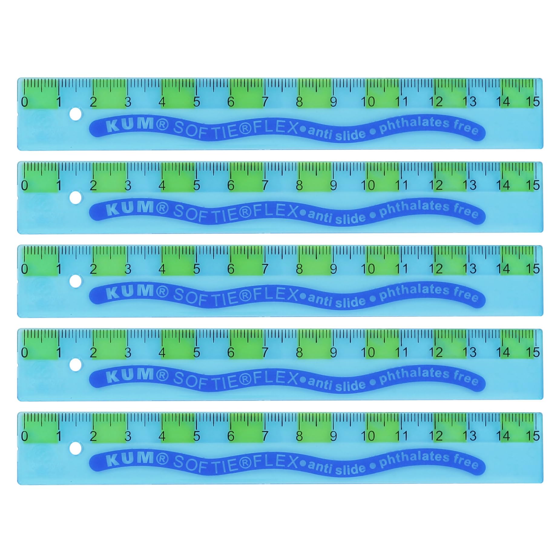 KUM AZ2250116-B - Regla 15 cm flexible, L1 Softie Flex, 5 piezas, azul, de plástico, antideslizante