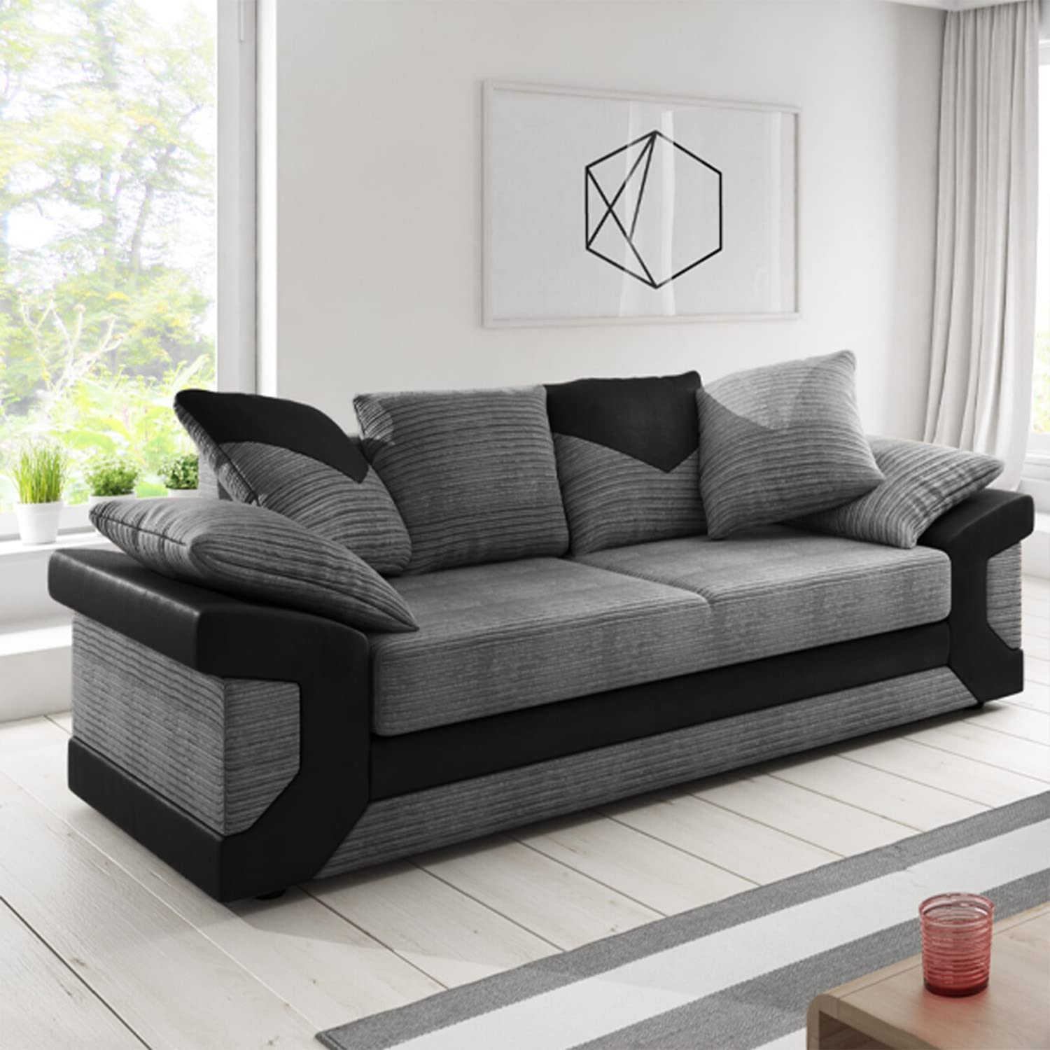 Furnishings For Less UK New Large Dino Black and Grey 3 Seater sofa (Black and Grey, 3 Seater)
